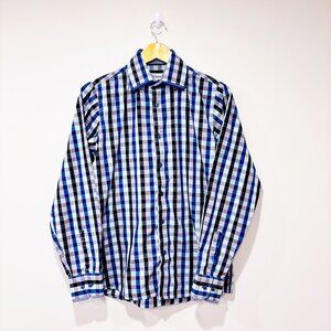 PALENZO Blue plaid button-down shirt | Casual everyday | Small